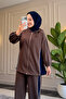 6625 - Stylish Comfortable Loose Viscose Soft Interlock Fabric Side Panel Fabric and Sleeve Stripe Detailed Hooded Women's Set - 3