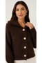 Asez Boutique Women's Soft Textured Fuzzy Bearded Yarn Knitwear Cardigan Shirt Collar Buttoned Long Sleeve 8009 - 2