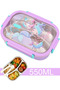 Back to School Lunch Box for Boys Girls 3 Compartment Stainless Steel Bento Box Leak-Proof Food Storage Container with Fork Spoon BPA-Free Portable Meal Box for Outdoor Camping 550ml (Mermaid)