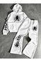 Unisex Women's and Men's Spider Printed Oversize 3 Thread Hooded Hoodie and Baggy Sweatpants