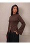 High Collar Spanish Sleeve Gold Buttoned Peplum Blouse - 2