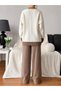 Women's Knitwear Double Set Ecru-Mink Buttoned Cardigan and Wide-Legged Trousers - 3