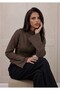 Women's High Neck Corset Detailed Wide Sleeve Blouse - 4