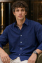 Men's Regular Fit Solid Long-Sleeve Shirt - Navy - 4