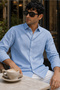 Men's Slim Fit Solid Long-Sleeve Shirt - Blue - 4