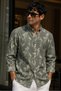 Men's Slim Fit Printed Cotton Long-Sleeve Shirt - Olive - 2