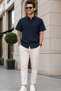 Men's Regular Fit Solid Short-Sleeve Shirt - Navy