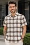 Men's Slim Fit Checked Short-Sleeve Shirt - Brown - 2