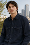 Men's Slim Fit Solid Long-Sleeve Denim Shirt - Blue - 4