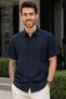 Men's Regular Fit Solid Short-Sleeve Shirt - Navy - 2