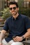 Men's Regular Fit Solid Short-Sleeve Shirt - Navy - 4