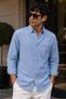 Men's Slim Fit Solid Long-Sleeve Denim Shirt - Blue - 2