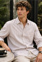 Men's Slim Fit Solid Long-Sleeve Shirt - Pink - 4