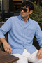 Men's Slim Fit Solid Long-Sleeve Denim Shirt - Blue - 4