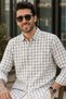 Men's Slim Fit Checked Cotton Long-Sleeve Shirt - Khaki - 4