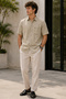 Men's Slim Fit Solid Short-Sleeve Linen Shirt - Beige