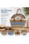 Women’s Multicolor Woven Straw Beach Tote Bag with Hat and Long Shoulder Handles, Large Capacity Summer Handbag for Travel, Shopping, Vacation, Picnic & Daily Use – Beige Blue Black White - 4