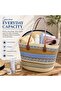Women’s Multicolor Woven Straw Beach Tote Bag with Hat and Long Shoulder Handles, Large Capacity Summer Handbag for Travel, Shopping, Vacation, Picnic & Daily Use – Beige Blue Black White - 3