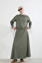 Collared Zipper Detail Skirt Suit - Khaki - 6