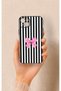 Pink and White Ribbon Pattern Silicone Case Compatible with iPhone 14 Plus/15 Plus