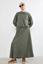 Collared Zipper Detail Skirt Suit - Khaki - 5
