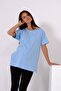 Maternity Zippered Breastfeeding Detailed Short Sleeve Combed Cotton Crew Neck Oversize T-Shirt Baby Blue - 2