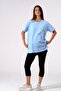 Maternity Zippered Breastfeeding Detailed Short Sleeve Combed Cotton Crew Neck Oversize T-Shirt Baby Blue - 4
