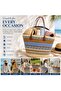Women’s Multicolor Woven Straw Beach Tote Bag with Hat and Long Shoulder Handles, Large Capacity Summer Handbag for Travel, Shopping, Vacation, Picnic & Daily Use – Beige Blue Black White - 7