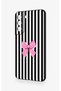 Samsung-S21Fe Compatible Pink and White Ribbon Patterned Silicone Case - 4