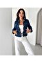 Women's 100% Cotton Judge Collar Epaulet Zipper Decorative Button Denim Jacket - 6