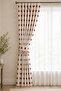 100% Cotton Linen Bordo Flowered Curtain with Tassel Detail and Belt – Single Panel - 3