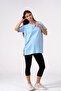 Maternity Zippered Breastfeeding Detailed Short Sleeve Combed Cotton Crew Neck Oversize T-Shirt Baby Blue - 3