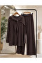 Women's Modal Pique 3 Piece Set with Shoulder Shawl, Tunic Pants, Comfortable Fit, Hijab Set - Brown - 3