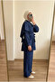 Women's Imported Cupra Fabric Cape Detailed Belted Two-Piece Suit with Trousers - 2