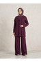 Women's Modal Pique 3 Piece Set with Shoulder Shawl, Tunic Pants, Comfortable Fit, Hijab Set - Burgundy