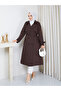 Double-Breasted Collar Belted Button Detailed Lined Hijab Trench Coat Rc3167 - 5