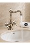 Se Swan Series Lavatory Faucet Brushed Antique Tumbled Brass Body Porcelain Stone Double Handle
