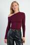 Asymmetric Collar Off-The-Shoulder Slim Fit Blouse