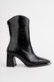 Women's Black Patent Leather Zippered Pointed Toe Metal Detailed Heeled Boots - 4
