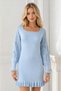 Women's U-Neck Long Sleeve Lace Detailed Skirt Ruffle Fit Stretchy Baby Blue Knitwear Tunic Dress