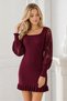 Women's U-Neck Long Sleeve Lace Detailed Skirt Ruffled Body Fitting Stretchy Burgundy Knitwear Tunic Dress - 7