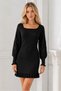 Women's U-Neck Long Sleeve Lace Detailed Skirt Ruffle Fit Stretchy Black Knitwear Tunic Dress - 6