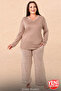 Women's Beige Viscose Pajama Set Long Sleeve Patterned Relaxed Cut Pajama Set 11451 - 6
