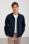 Men's Shirt Collar Button Sleeves Stripe Detailed Cashmere Coat