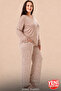 Women's Beige Viscose Pajama Set Long Sleeve Patterned Relaxed Cut Pajama Set 11451 - 4