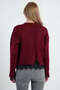 Crew Neck Knit Sweater with Lace on Sleeves and Hem - 8