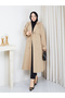 Double-Breasted Collar Belted Button Detailed Lined Hijab Trench Coat Rc3167