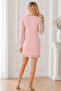 Women's U-Neck Long Sleeve Lace Detailed Skirt with Ruffles Body-Fitting Stretchy Powder Knitwear Tunic Dress - 3