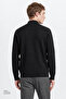 Men's Black Standard Fit Regular Cut Bato Collar Knitwear Sweater - 5