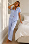 Women's Loose Fit Cotton Blue Pajama Set - 5
